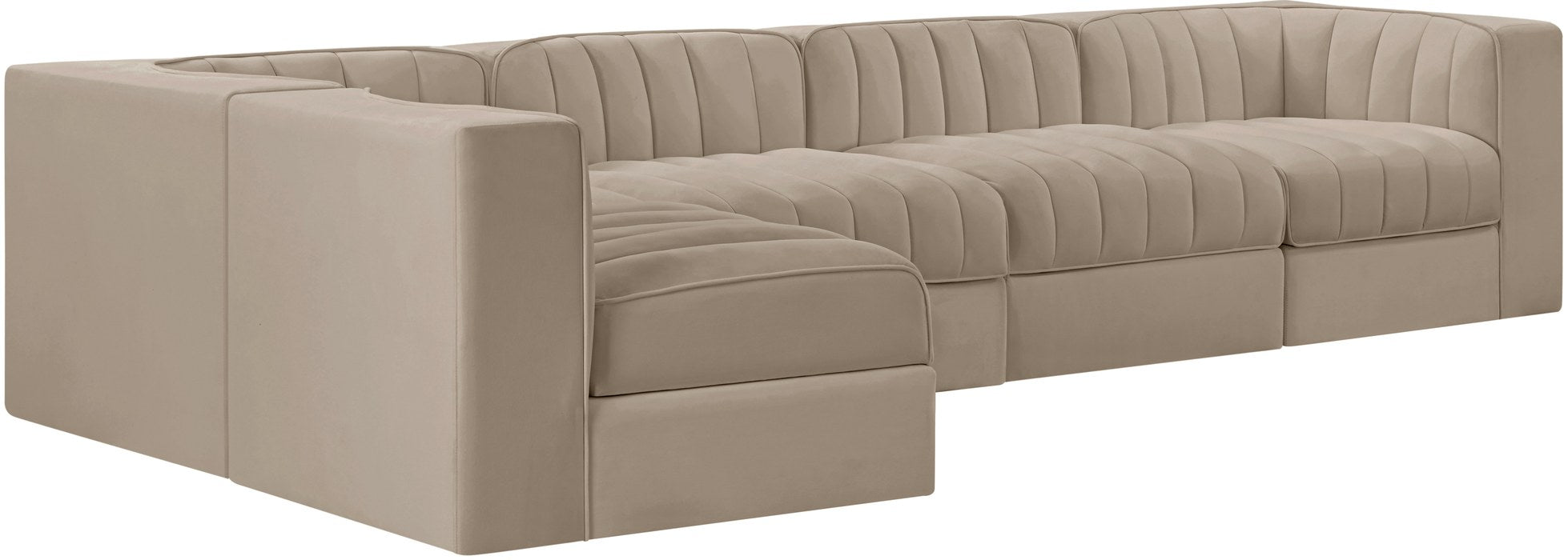 Meridian Furniture - Rummi Beige Velvet Performance Fabric Upholstered 5pc. Sectional - 660Beige-Sec5E - GreatFurnitureDeal