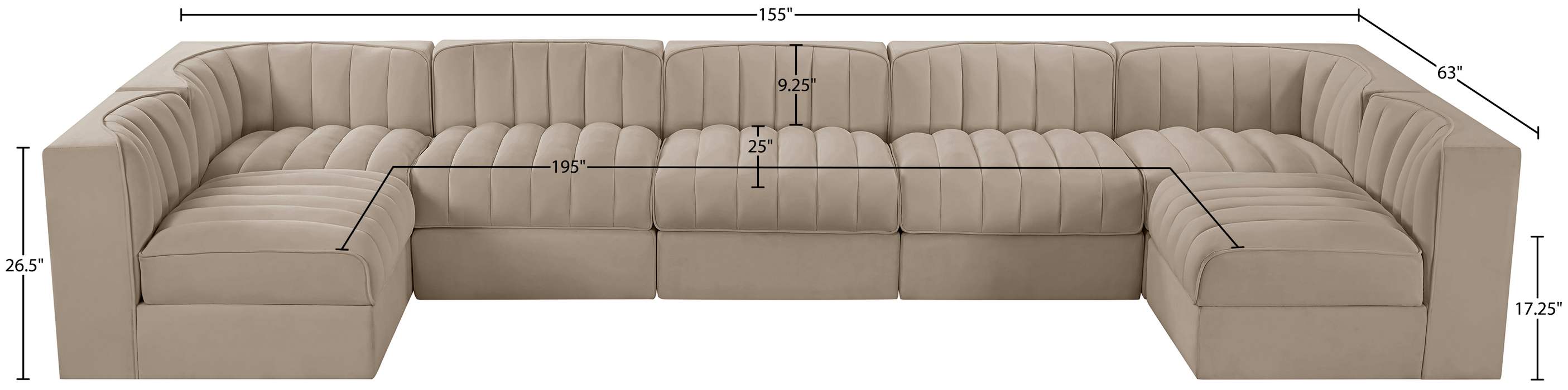 Meridian Furniture - Rummi Beige Velvet Performance Fabric Upholstered 7pc. Sectional - 660Beige-Sec7B - GreatFurnitureDeal