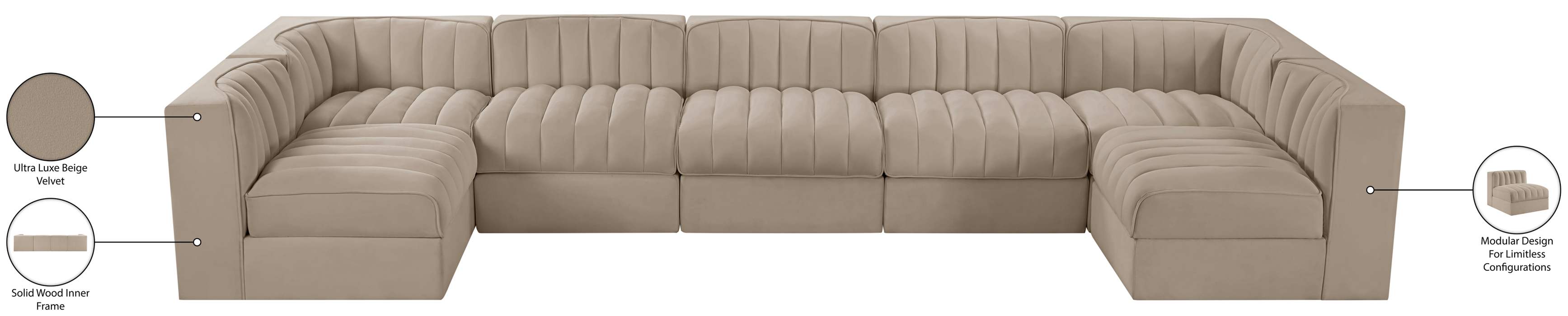 Meridian Furniture - Rummi Beige Velvet Performance Fabric Upholstered 7pc. Sectional - 660Beige-Sec7B - GreatFurnitureDeal