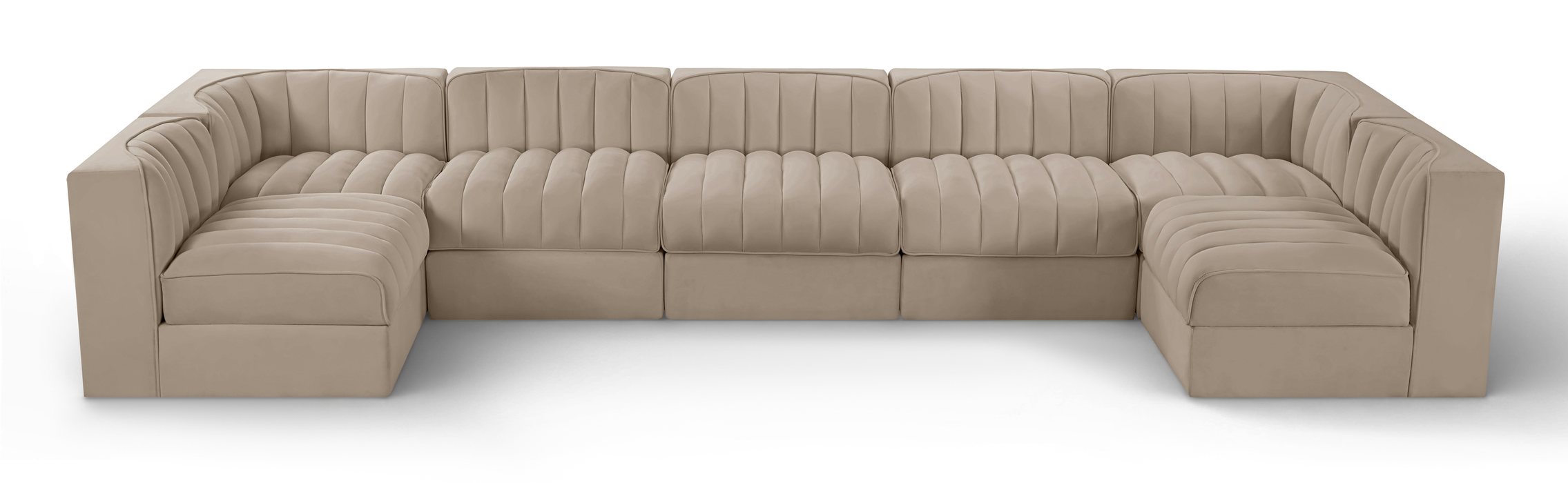 Meridian Furniture - Rummi Beige Velvet Performance Fabric Upholstered 7pc. Sectional - 660Beige-Sec7B - GreatFurnitureDeal
