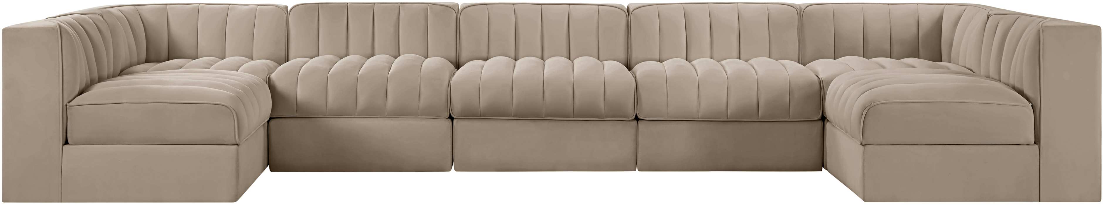Meridian Furniture - Rummi Beige Velvet Performance Fabric Upholstered 7pc. Sectional - 660Beige-Sec7B - GreatFurnitureDeal