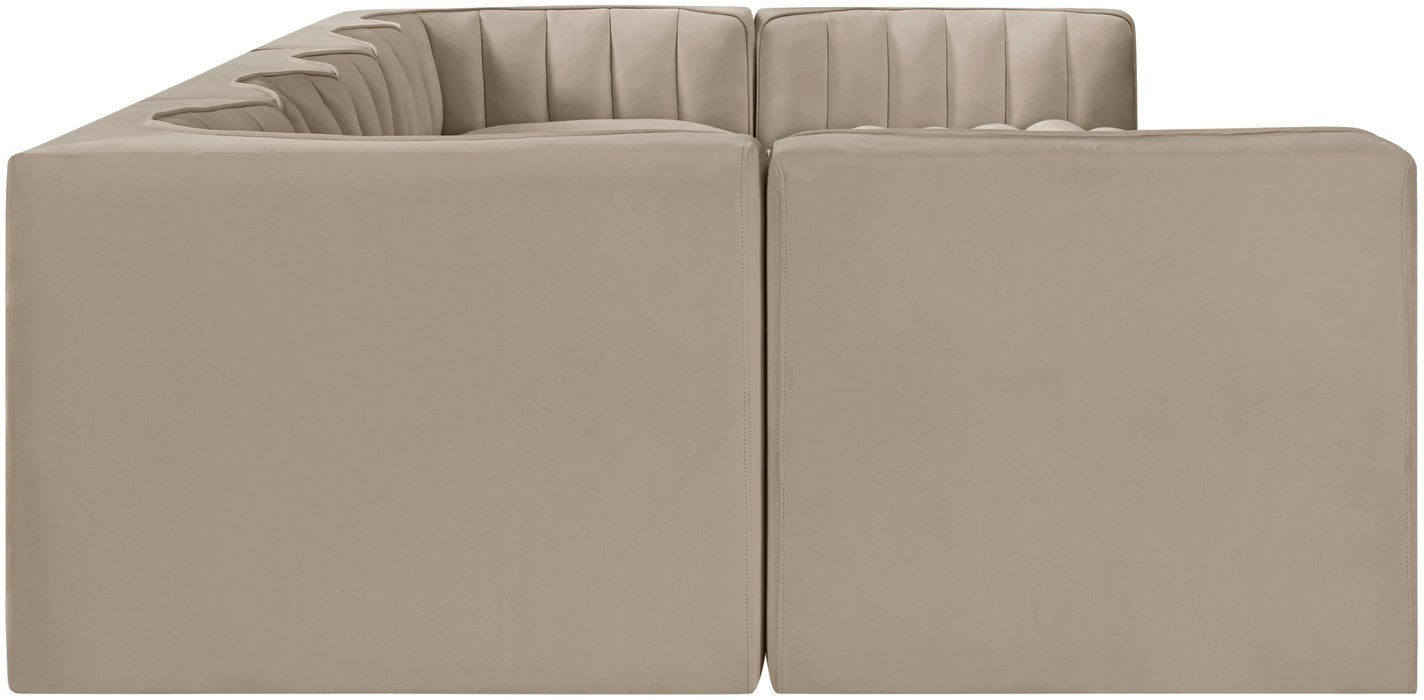 Meridian Furniture - Rummi Beige Velvet Performance Fabric Upholstered 7pc. Sectional - 660Beige-Sec7B - GreatFurnitureDeal