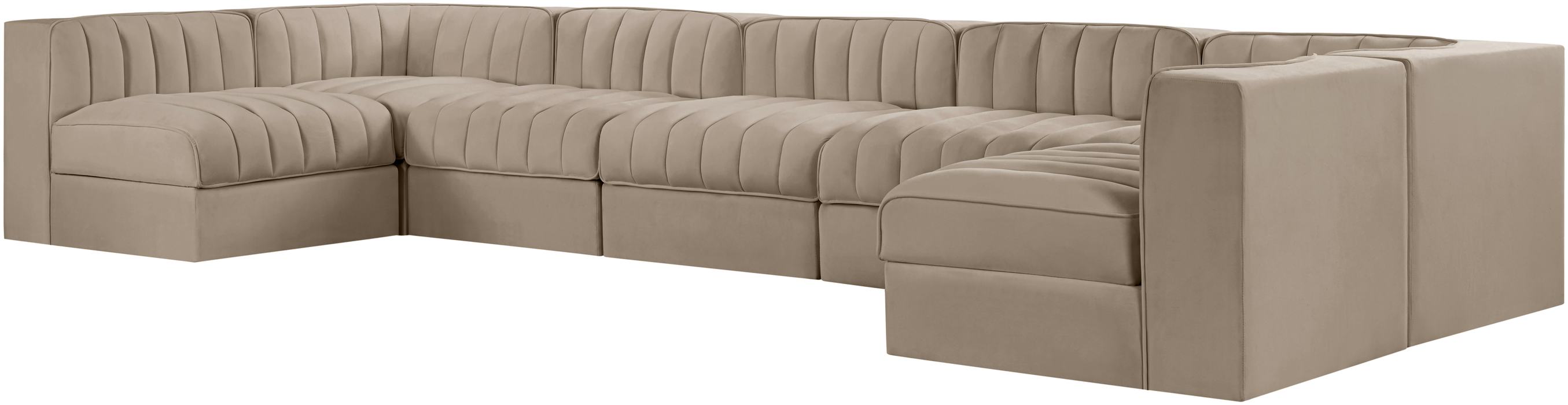 Meridian Furniture - Rummi Beige Velvet Performance Fabric Upholstered 7pc. Sectional - 660Beige-Sec7B - GreatFurnitureDeal