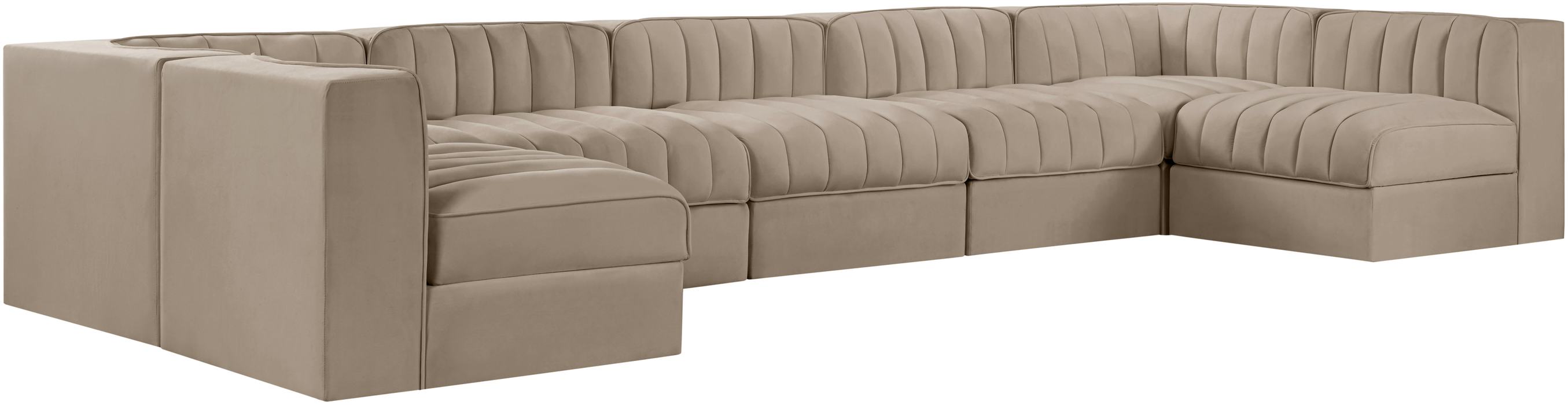 Meridian Furniture - Rummi Beige Velvet Performance Fabric Upholstered 7pc. Sectional - 660Beige-Sec7B - GreatFurnitureDeal