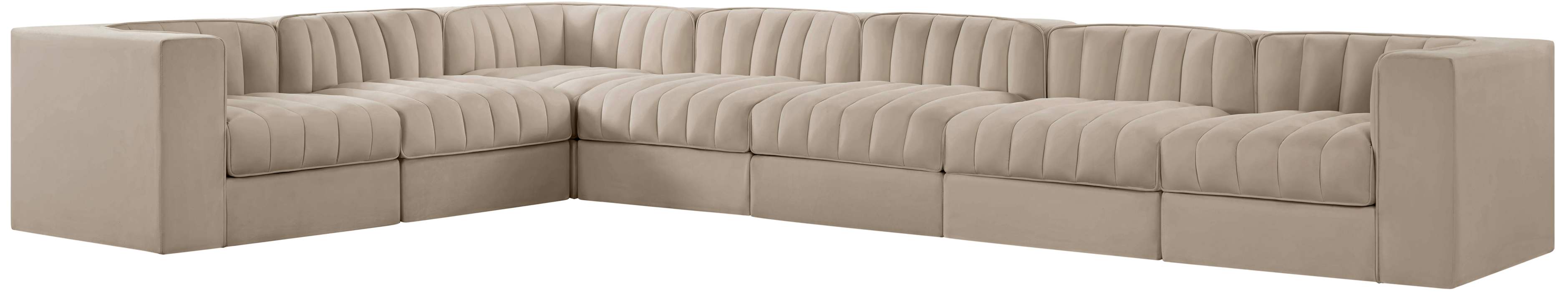 Meridian Furniture - Rummi Beige Velvet Performance Fabric Upholstered 7pc. Sectional - 660Beige-Sec7C - GreatFurnitureDeal