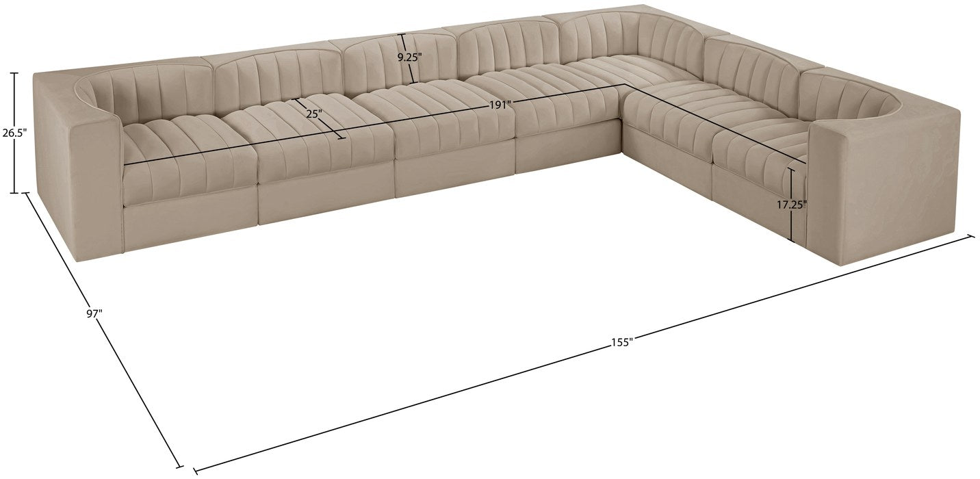 Meridian Furniture - Rummi Beige Velvet Performance Fabric Upholstered 7pc. Sectional - 660Beige-Sec7C - GreatFurnitureDeal