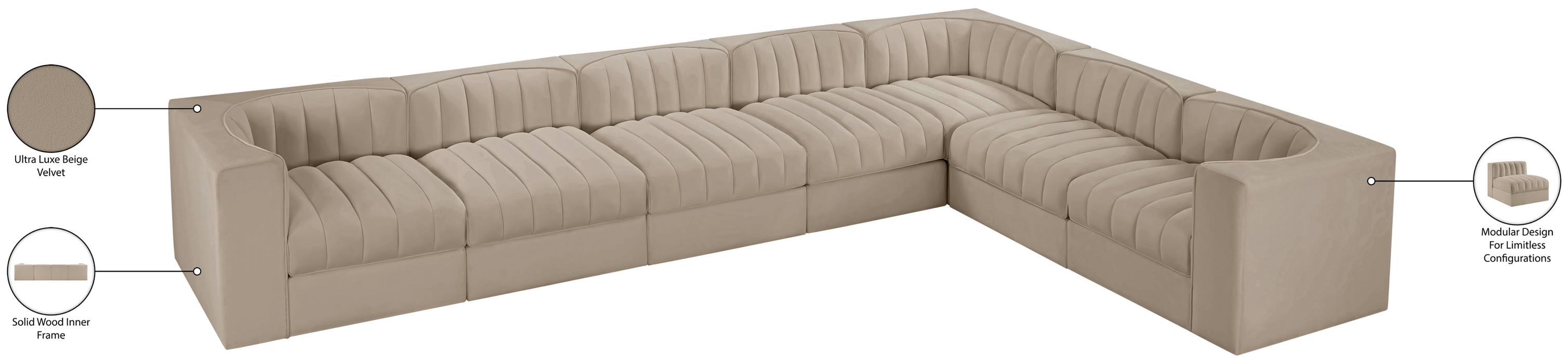 Meridian Furniture - Rummi Beige Velvet Performance Fabric Upholstered 7pc. Sectional - 660Beige-Sec7C - GreatFurnitureDeal