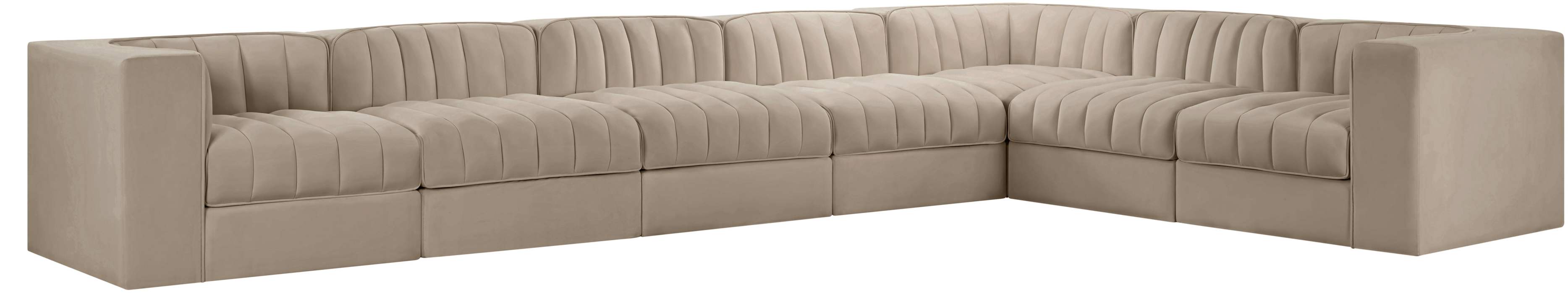 Meridian Furniture - Rummi Beige Velvet Performance Fabric Upholstered 7pc. Sectional - 660Beige-Sec7C - GreatFurnitureDeal