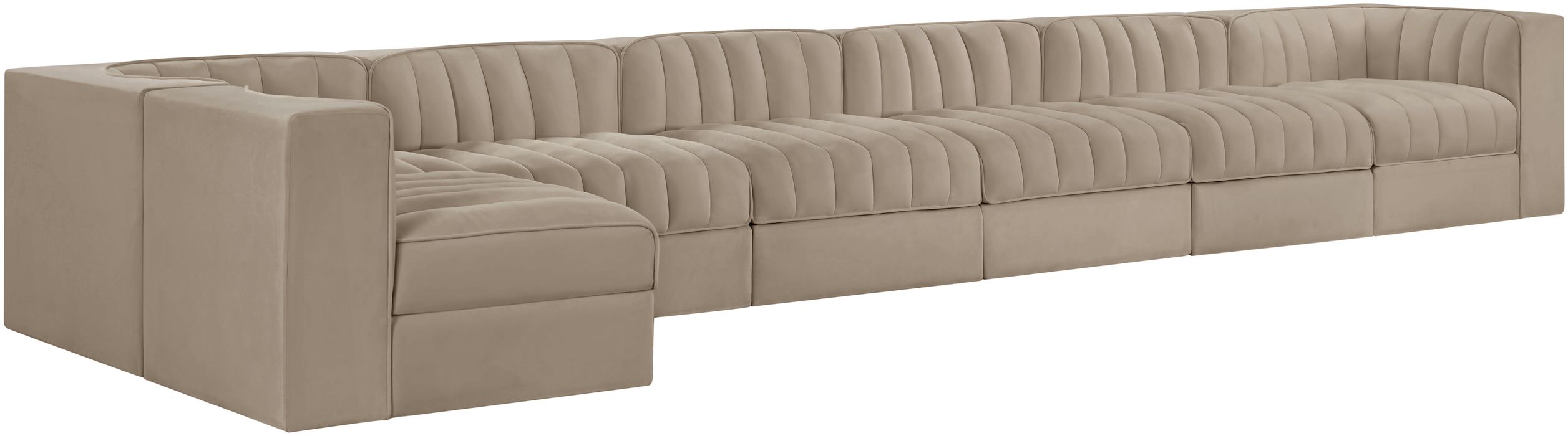 Meridian Furniture - Rummi Beige Velvet Performance Fabric Upholstered 7pc. Sectional - 660Beige-Sec7D - GreatFurnitureDeal