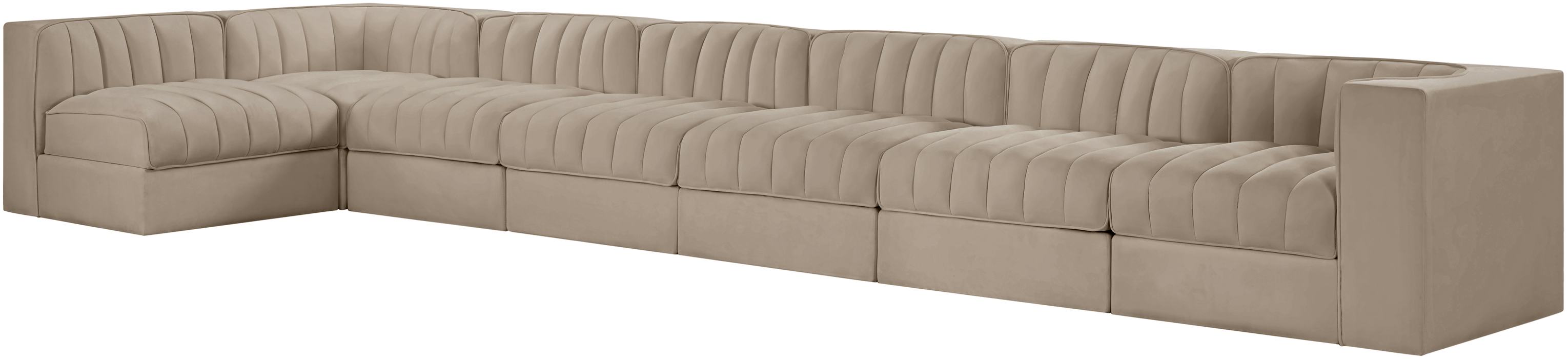 Meridian Furniture - Rummi Beige Velvet Performance Fabric Upholstered 7pc. Sectional - 660Beige-Sec7D - GreatFurnitureDeal