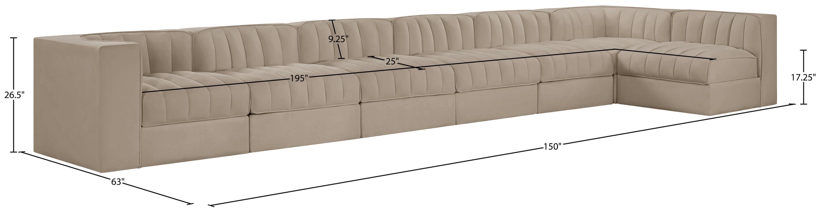 Meridian Furniture - Rummi Beige Velvet Performance Fabric Upholstered 7pc. Sectional - 660Beige-Sec7D - GreatFurnitureDeal