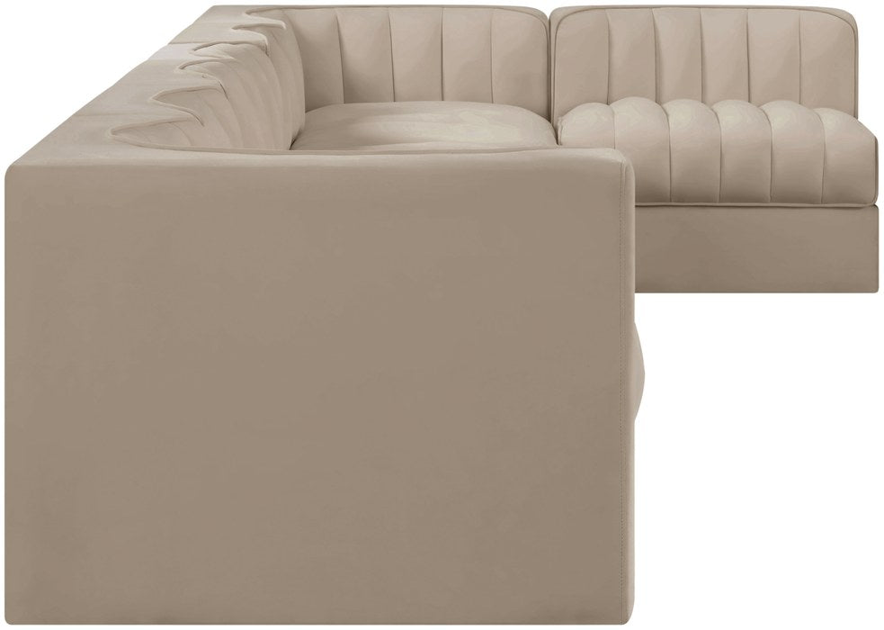 Meridian Furniture - Rummi Beige Velvet Performance Fabric Upholstered 7pc. Sectional - 660Beige-Sec7D - GreatFurnitureDeal