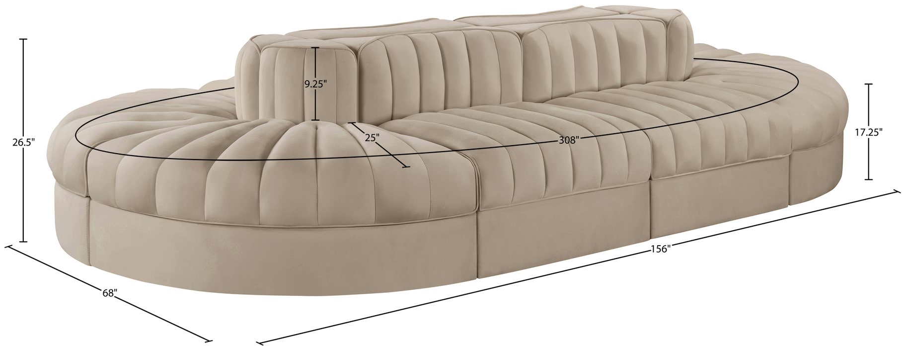 Meridian Furniture - Rummi Beige Velvet Performance Fabric Upholstered 8pc. Sectional - 660Beige-Sec8B - GreatFurnitureDeal