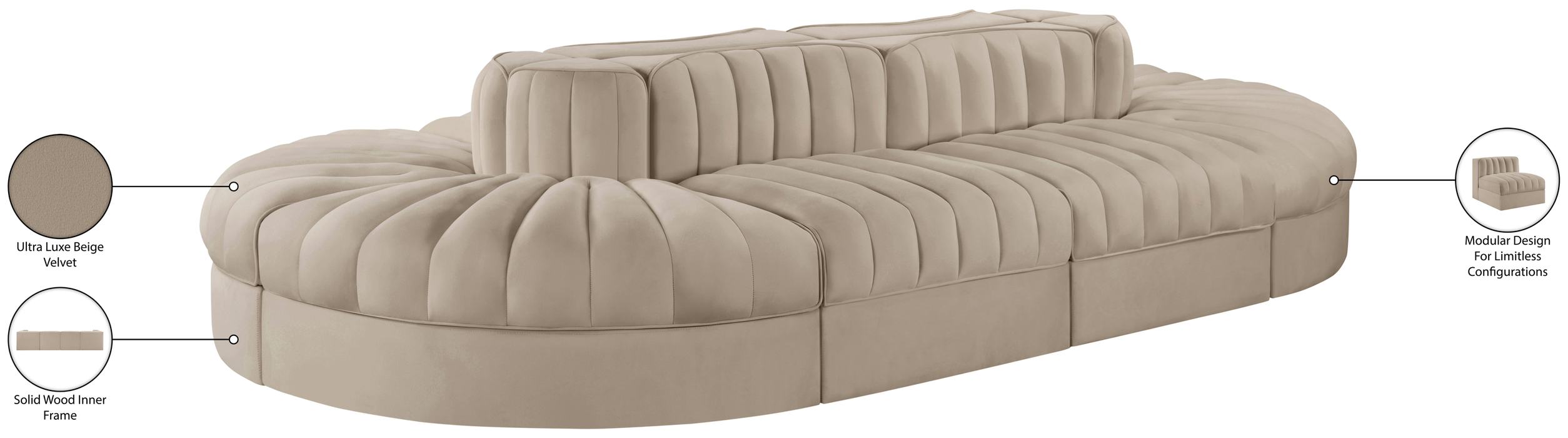 Meridian Furniture - Rummi Beige Velvet Performance Fabric Upholstered 8pc. Sectional - 660Beige-Sec8B - GreatFurnitureDeal