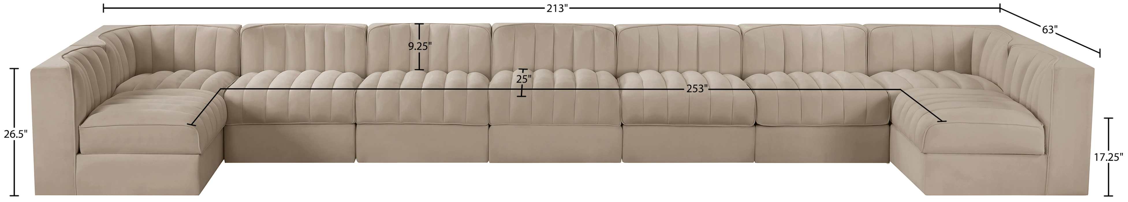 Meridian Furniture - Rummi Beige Velvet Performance Fabric Upholstered 9pc. Sectional - 660Beige-Sec9A - GreatFurnitureDeal