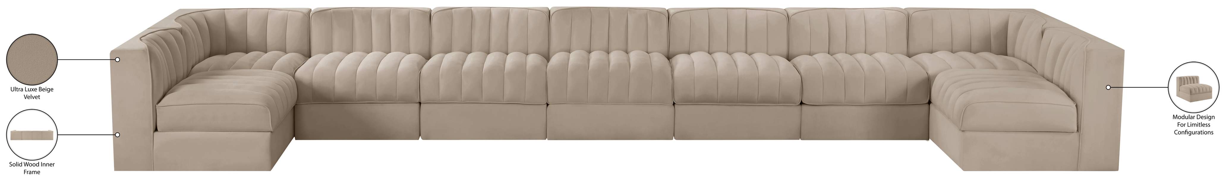 Meridian Furniture - Rummi Beige Velvet Performance Fabric Upholstered 9pc. Sectional - 660Beige-Sec9A - GreatFurnitureDeal