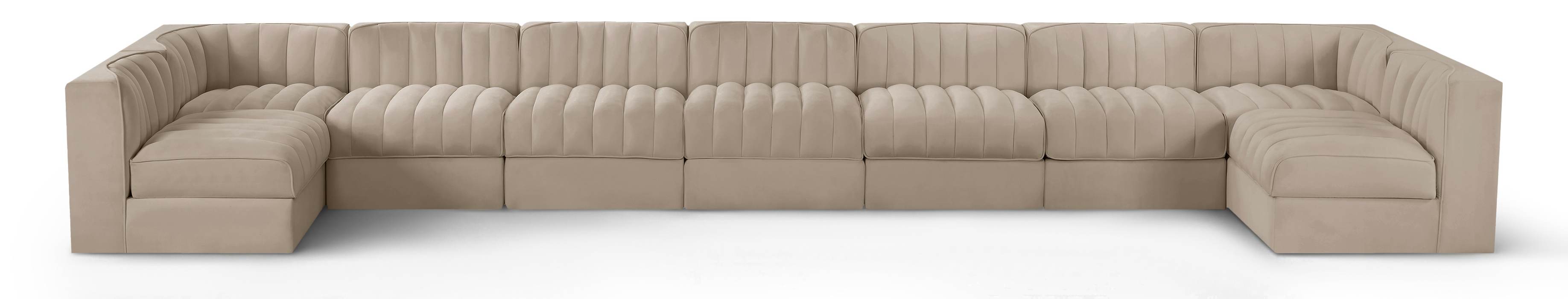 Meridian Furniture - Rummi Beige Velvet Performance Fabric Upholstered 9pc. Sectional - 660Beige-Sec9A - GreatFurnitureDeal
