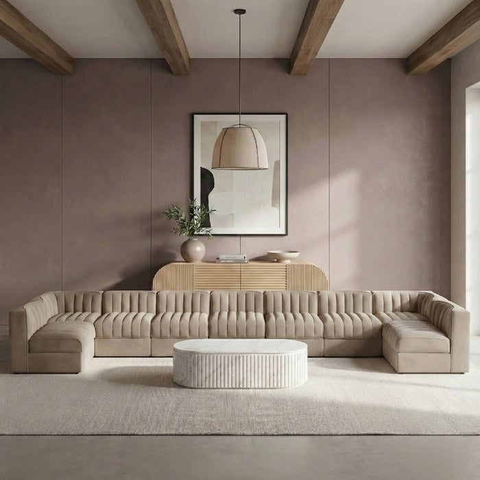 Meridian Furniture - Rummi Beige Velvet Performance Fabric Upholstered 9pc. Sectional - 660Beige-Sec9A - GreatFurnitureDeal