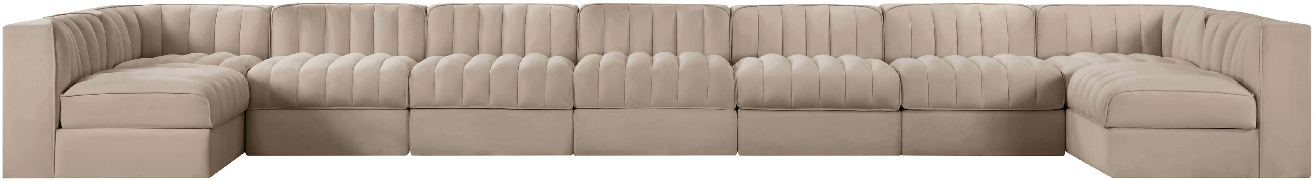 Meridian Furniture - Rummi Beige Velvet Performance Fabric Upholstered 9pc. Sectional - 660Beige-Sec9A - GreatFurnitureDeal