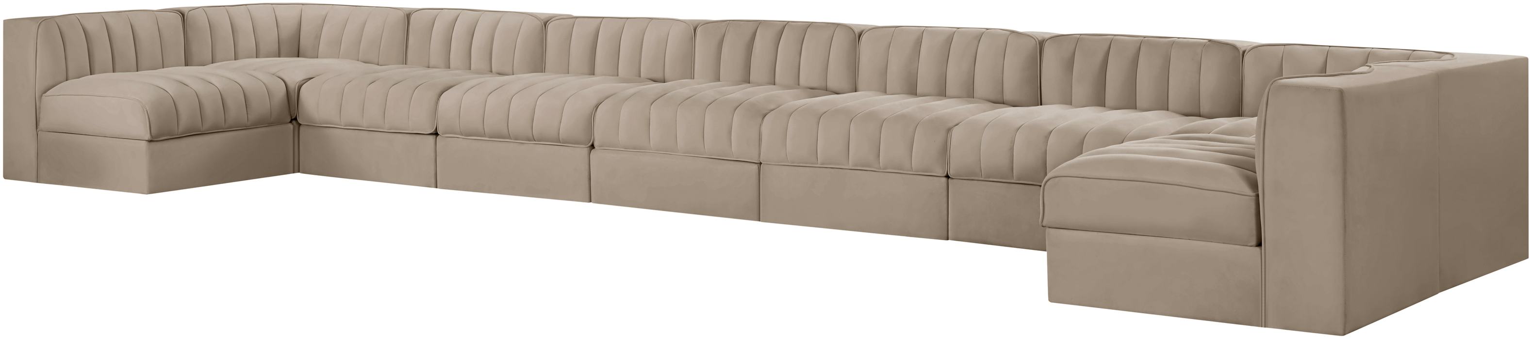 Meridian Furniture - Rummi Beige Velvet Performance Fabric Upholstered 9pc. Sectional - 660Beige-Sec9A - GreatFurnitureDeal