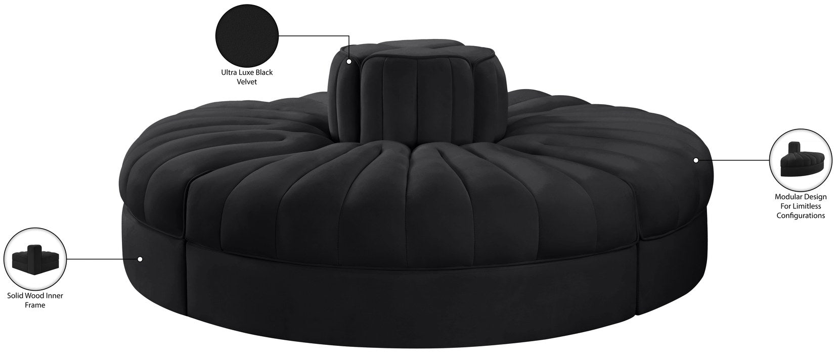 Meridian Furniture - Rummi Black Velvet Performance Fabric Upholstered 4pc. Sofa - 660Black-4RC - GreatFurnitureDeal