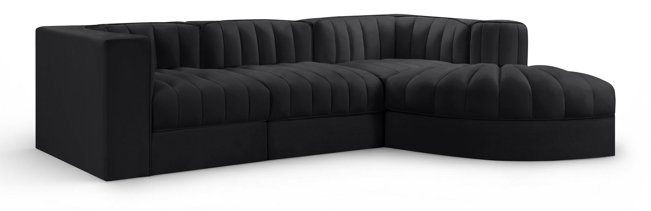 Meridian Furniture - Rummi Black Velvet Performance Fabric Upholstered 4pc. Sectional - 660Black-Sec4C - GreatFurnitureDeal