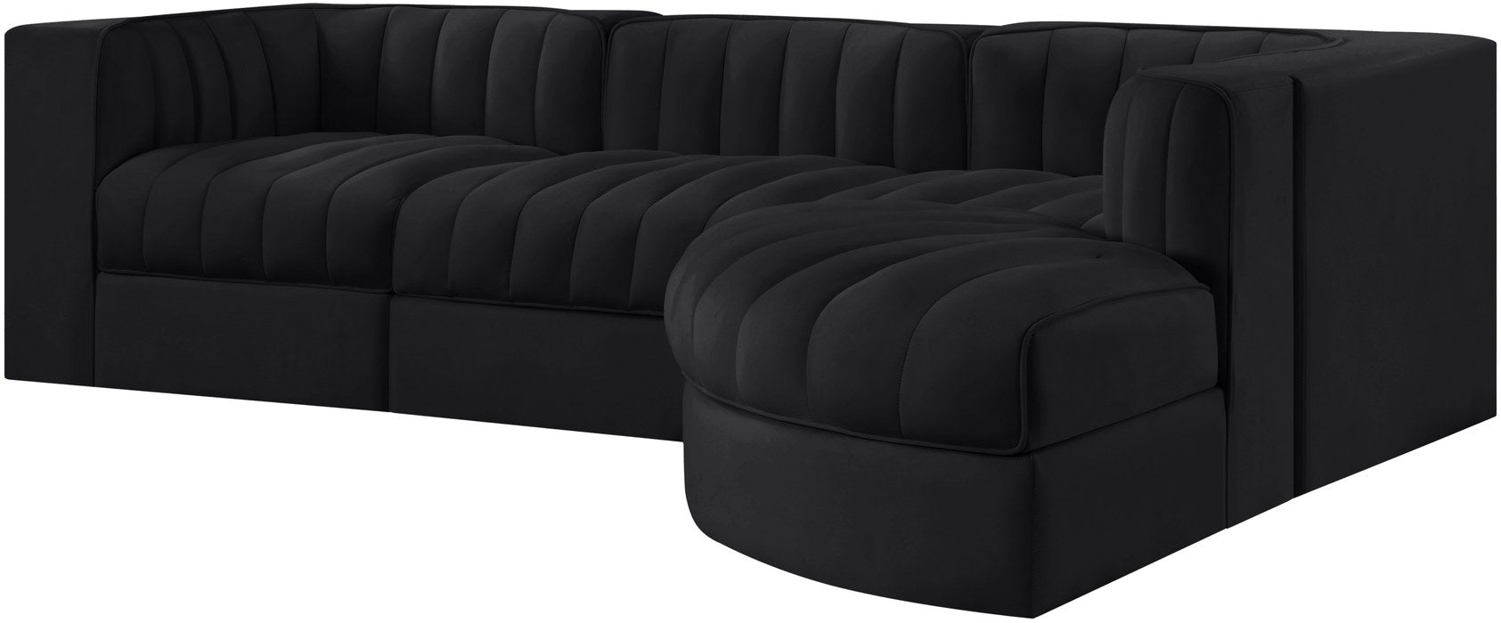 Meridian Furniture - Rummi Black Velvet Performance Fabric Upholstered 4pc. Sectional - 660Black-Sec4C - GreatFurnitureDeal