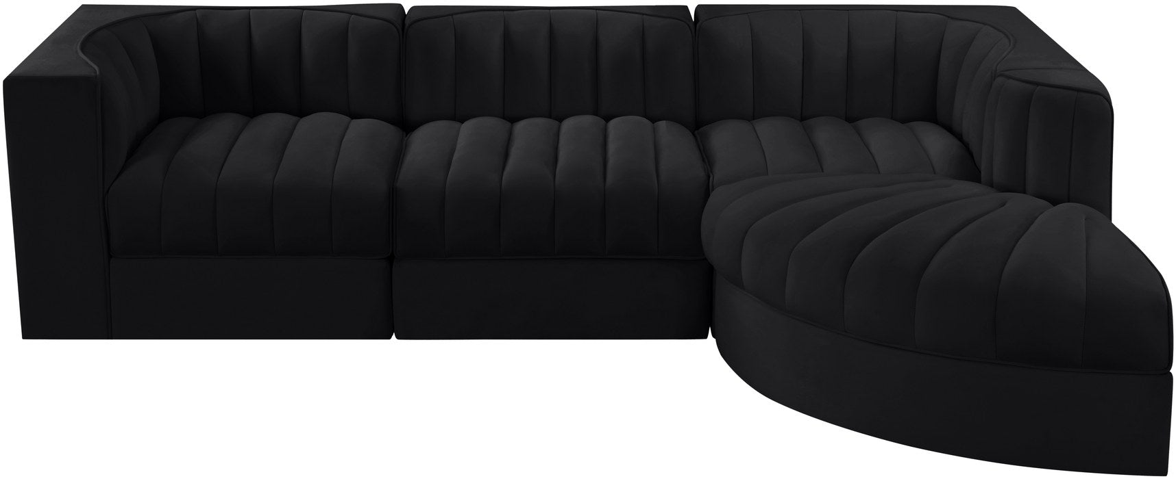 Meridian Furniture - Rummi Black Velvet Performance Fabric Upholstered 4pc. Sectional - 660Black-Sec4C - GreatFurnitureDeal