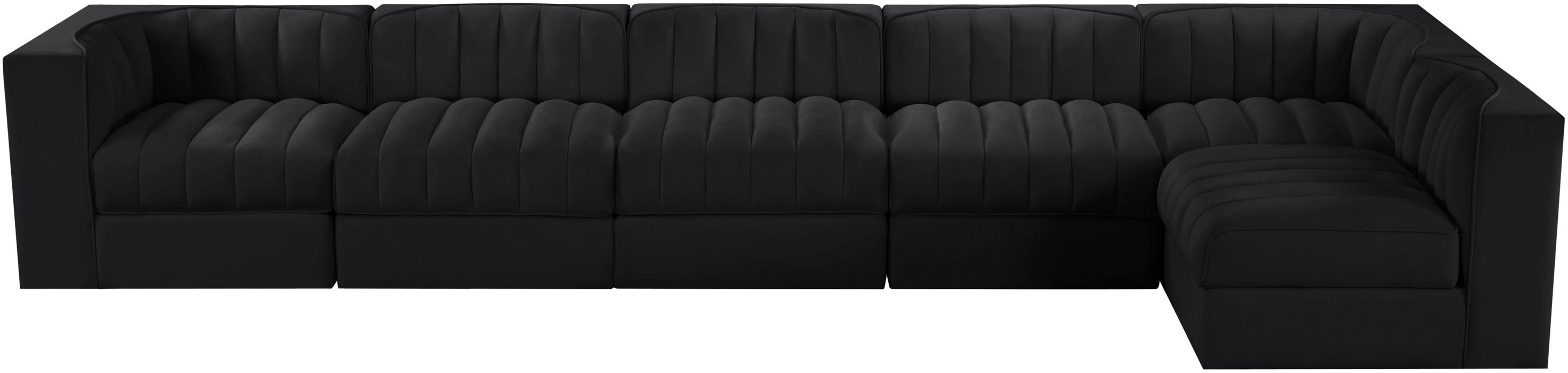 Meridian Furniture - Rummi Black Velvet Performance Fabric Upholstered 6pc. Sectional - 660Black-Sec6E - GreatFurnitureDeal