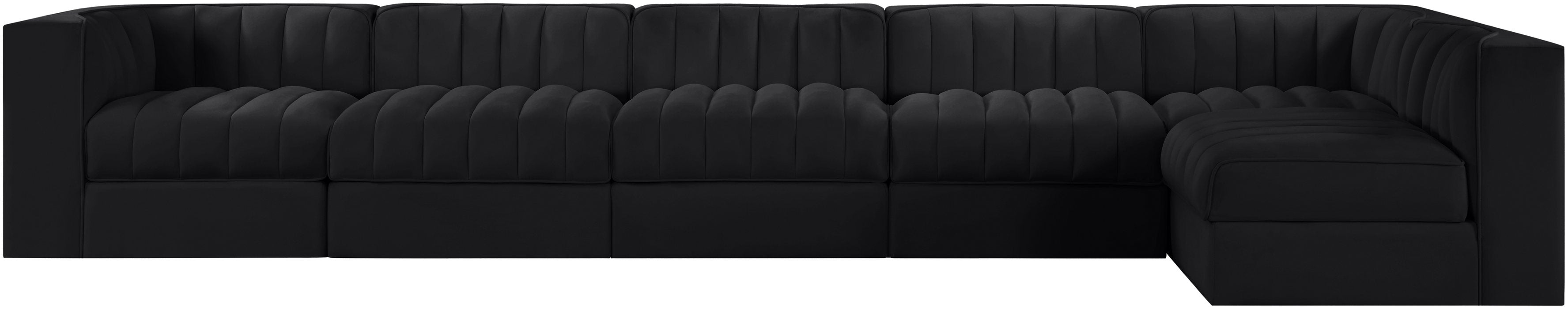 Meridian Furniture - Rummi Black Velvet Performance Fabric Upholstered 6pc. Sectional - 660Black-Sec6E - GreatFurnitureDeal