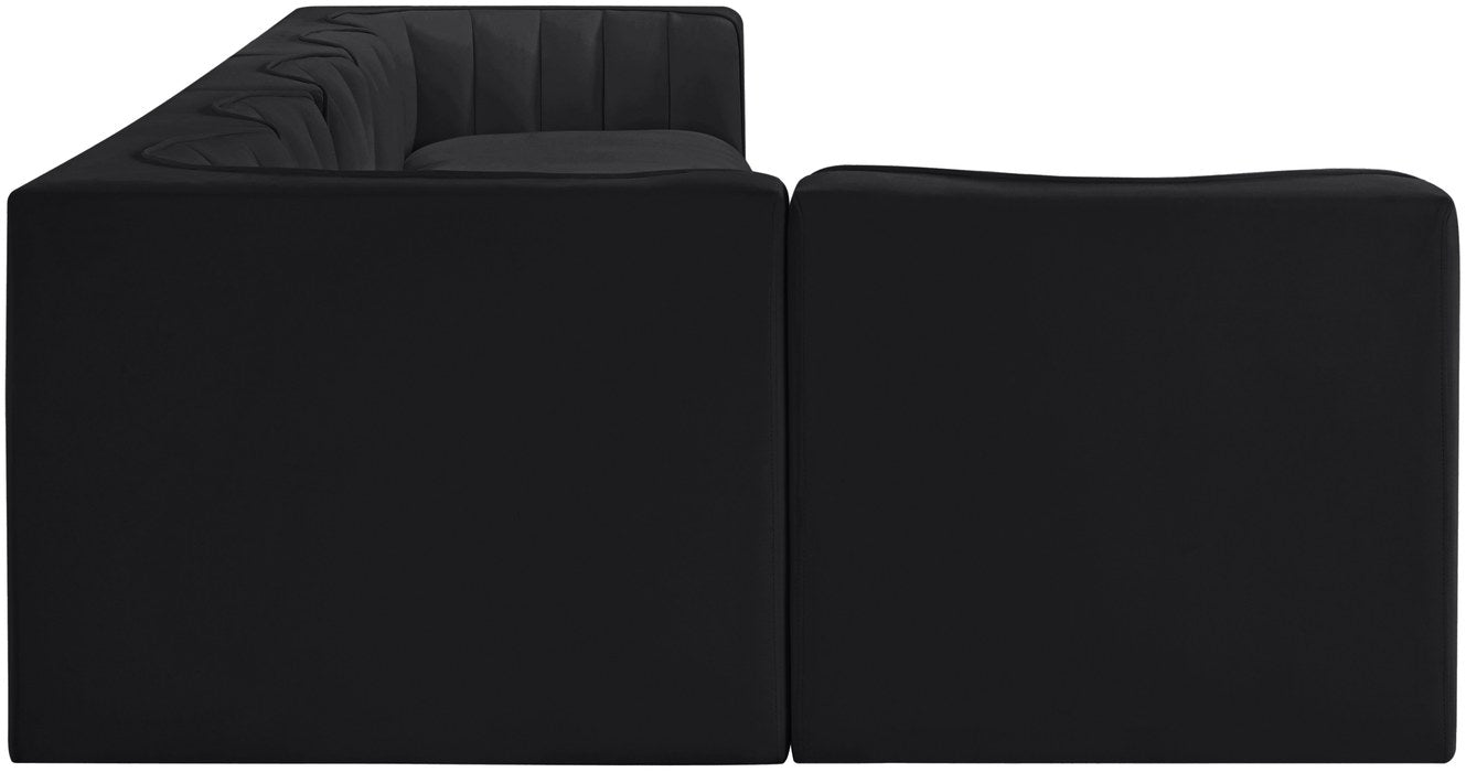 Meridian Furniture - Rummi Black Velvet Performance Fabric Upholstered 6pc. Sectional - 660Black-Sec6E - GreatFurnitureDeal