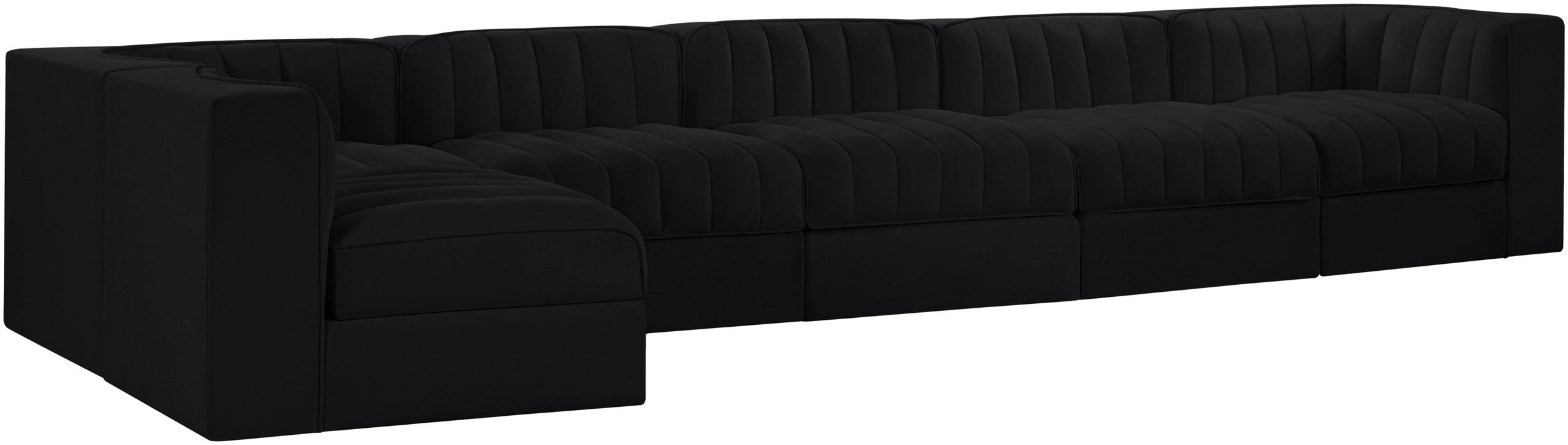 Meridian Furniture - Rummi Black Velvet Performance Fabric Upholstered 6pc. Sectional - 660Black-Sec6E - GreatFurnitureDeal
