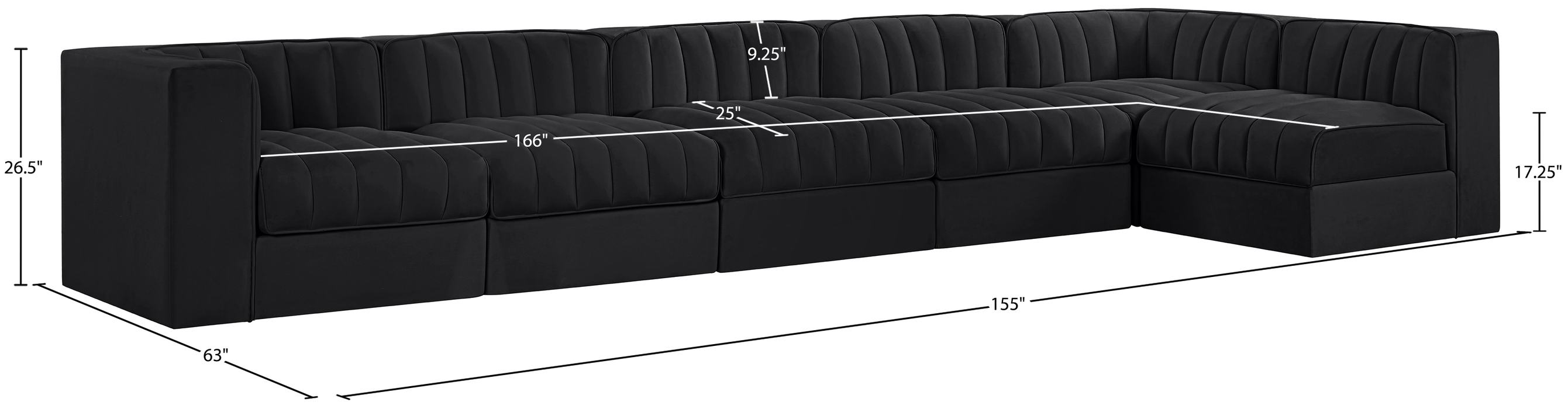 Meridian Furniture - Rummi Black Velvet Performance Fabric Upholstered 6pc. Sectional - 660Black-Sec6E - GreatFurnitureDeal