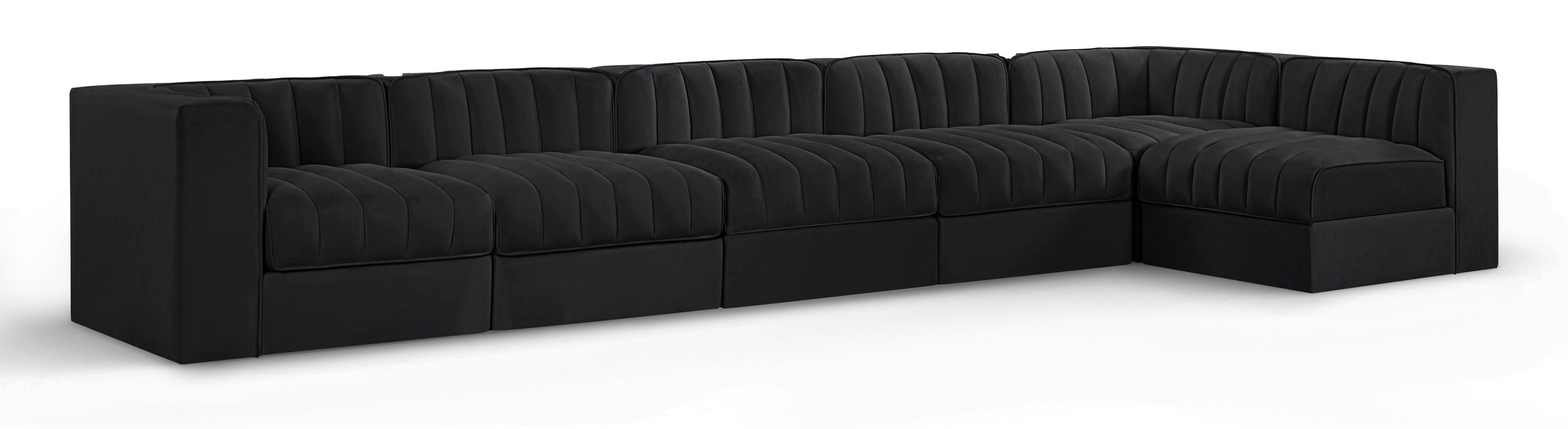 Meridian Furniture - Rummi Black Velvet Performance Fabric Upholstered 6pc. Sectional - 660Black-Sec6E - GreatFurnitureDeal