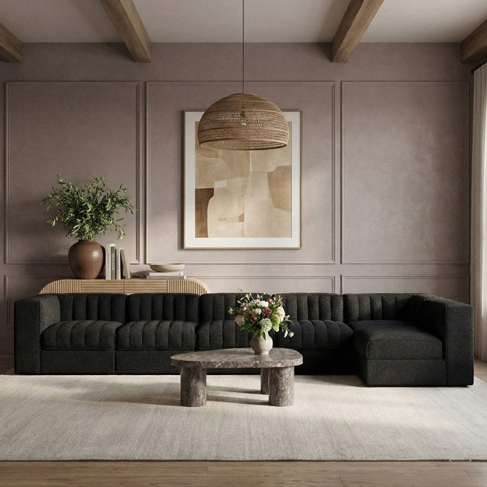 Meridian Furniture - Rummi Black Velvet Performance Fabric Upholstered 6pc. Sectional - 660Black-Sec6E - GreatFurnitureDeal