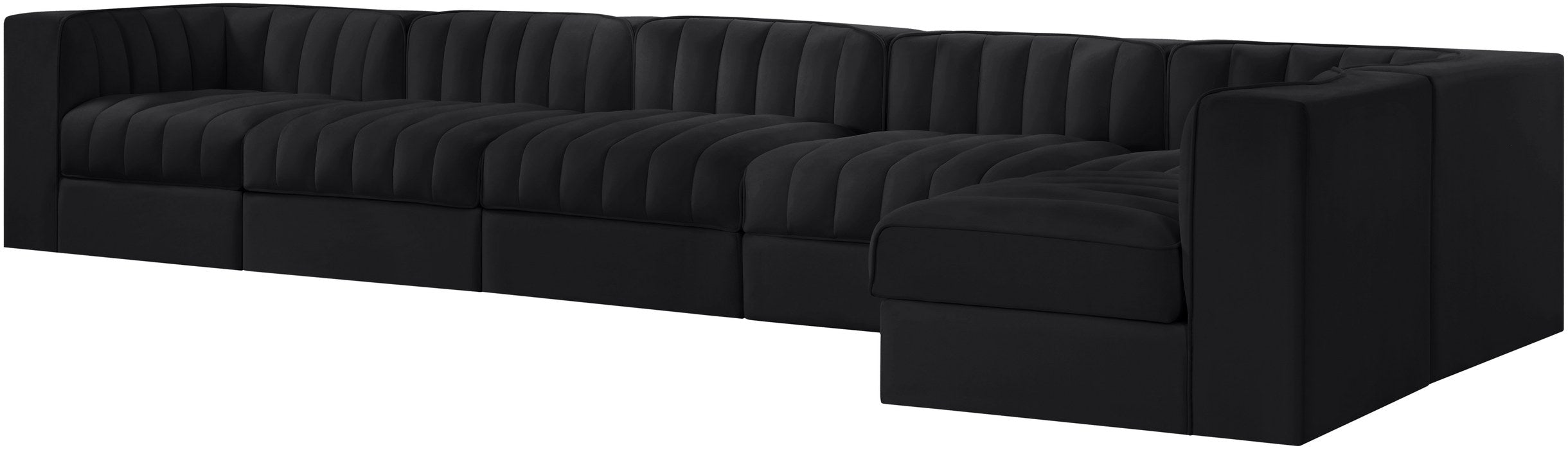 Meridian Furniture - Rummi Black Velvet Performance Fabric Upholstered 6pc. Sectional - 660Black-Sec6E - GreatFurnitureDeal