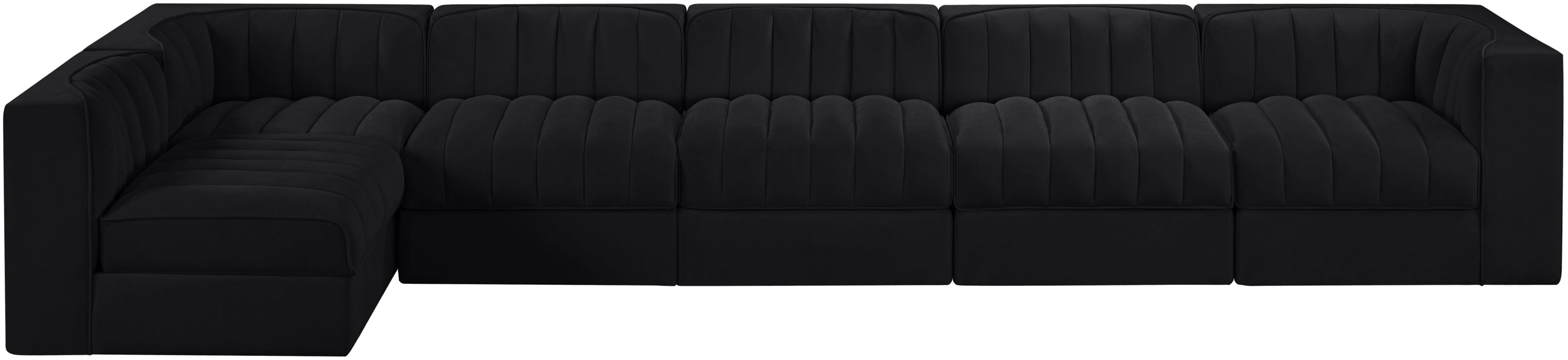 Meridian Furniture - Rummi Black Velvet Performance Fabric Upholstered 6pc. Sectional - 660Black-Sec6E - GreatFurnitureDeal
