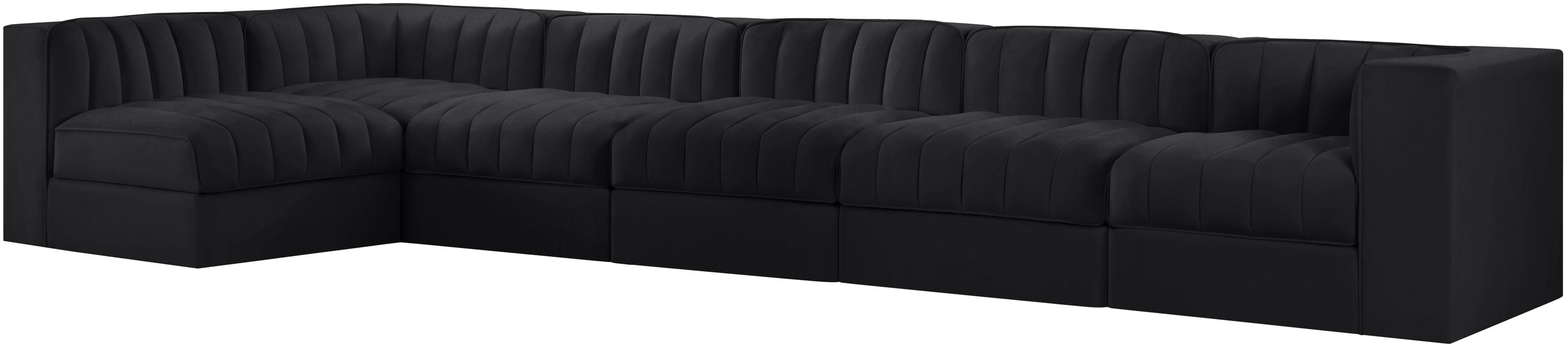 Meridian Furniture - Rummi Black Velvet Performance Fabric Upholstered 6pc. Sectional - 660Black-Sec6E - GreatFurnitureDeal