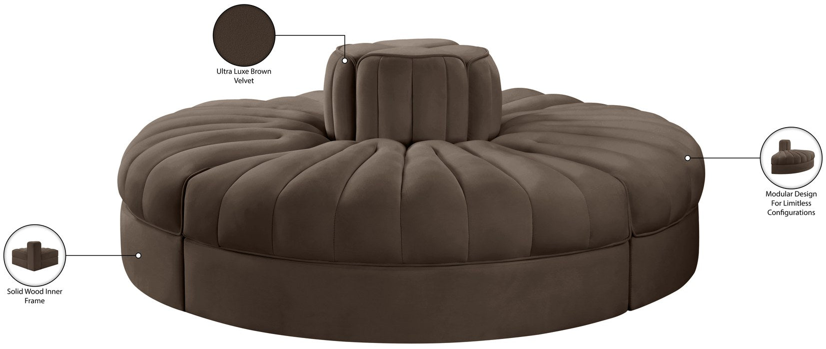 Meridian Furniture - Rummi Brown Velvet Performance Fabric Upholstered 4pc. Sofa - 660Brown-4RC - GreatFurnitureDeal