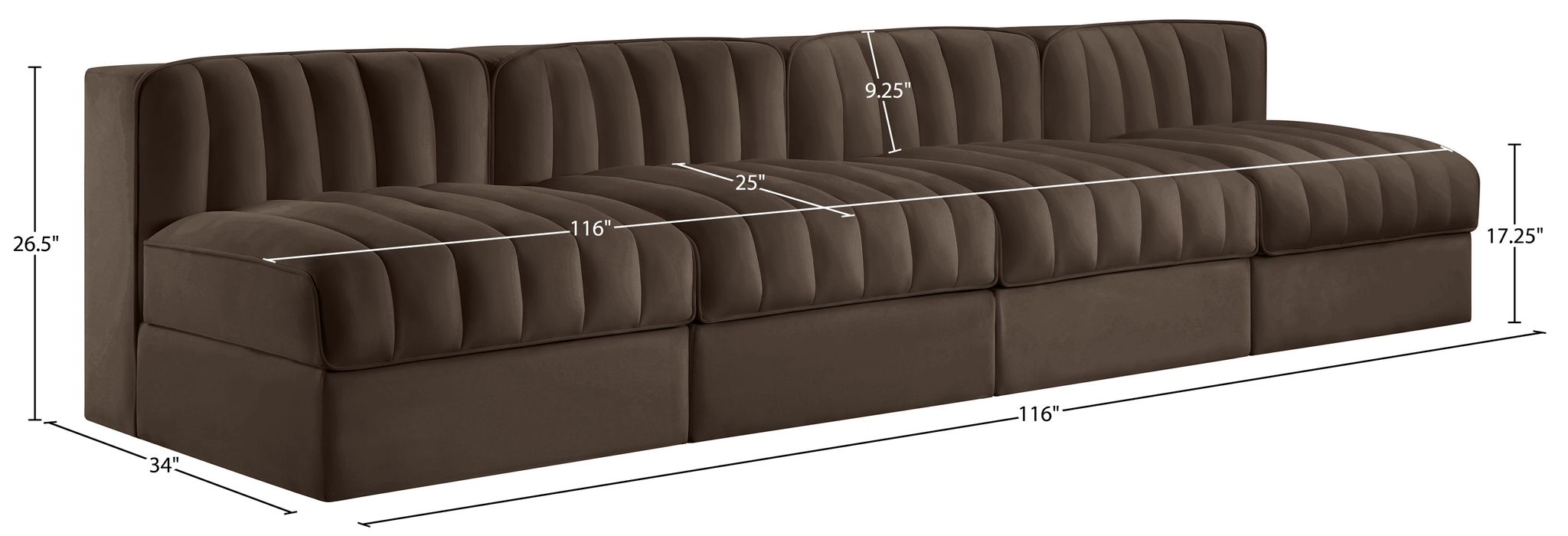 Meridian Furniture - Rummi Brown Velvet Performance Fabric Upholstered 4pc. Sofa - 660Brown-S116 - GreatFurnitureDeal