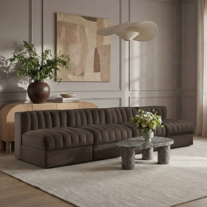 Meridian Furniture - Rummi Brown Velvet Performance Fabric Upholstered 4pc. Sofa - 660Brown-S116 - GreatFurnitureDeal