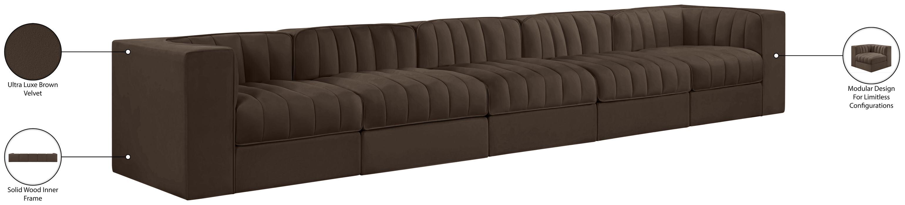 Meridian Furniture - Rummi Brown Velvet Performance Fabric Upholstered 5pc. Sofa - 660Brown-S155 - GreatFurnitureDeal