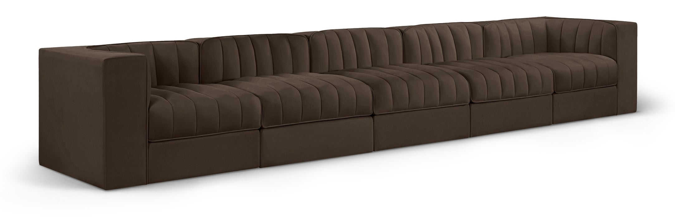 Meridian Furniture - Rummi Brown Velvet Performance Fabric Upholstered 5pc. Sofa - 660Brown-S155 - GreatFurnitureDeal