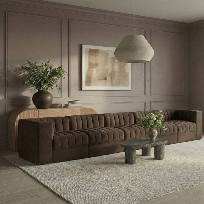 Meridian Furniture - Rummi Brown Velvet Performance Fabric Upholstered 5pc. Sofa - 660Brown-S155 - GreatFurnitureDeal