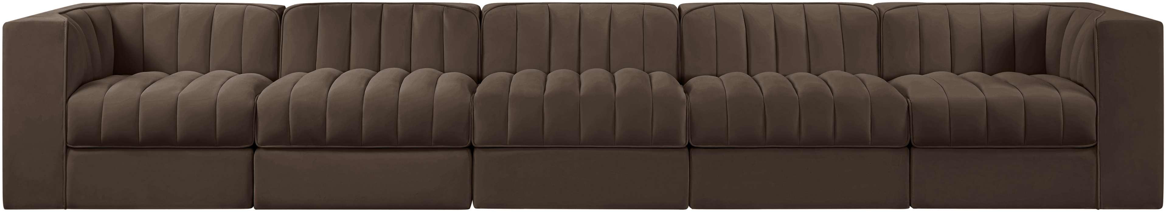 Meridian Furniture - Rummi Brown Velvet Performance Fabric Upholstered 5pc. Sofa - 660Brown-S155 - GreatFurnitureDeal