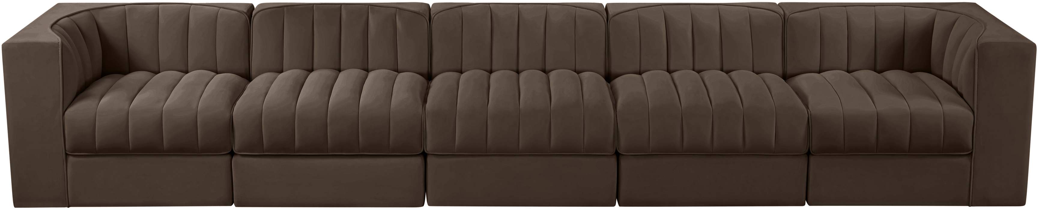 Meridian Furniture - Rummi Brown Velvet Performance Fabric Upholstered 5pc. Sofa - 660Brown-S155 - GreatFurnitureDeal
