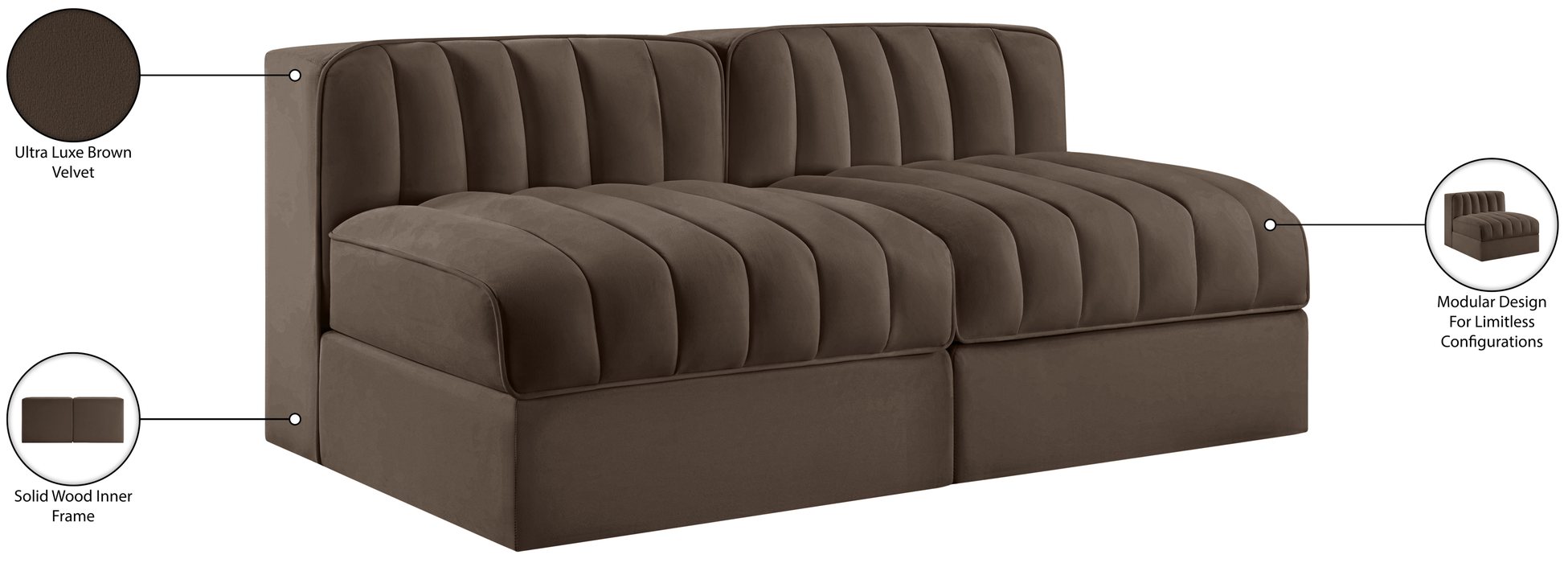 Meridian Furniture - Rummi Brown Velvet Performance Fabric Upholstered 2pc. Loveseat - 660Brown-S58 - GreatFurnitureDeal