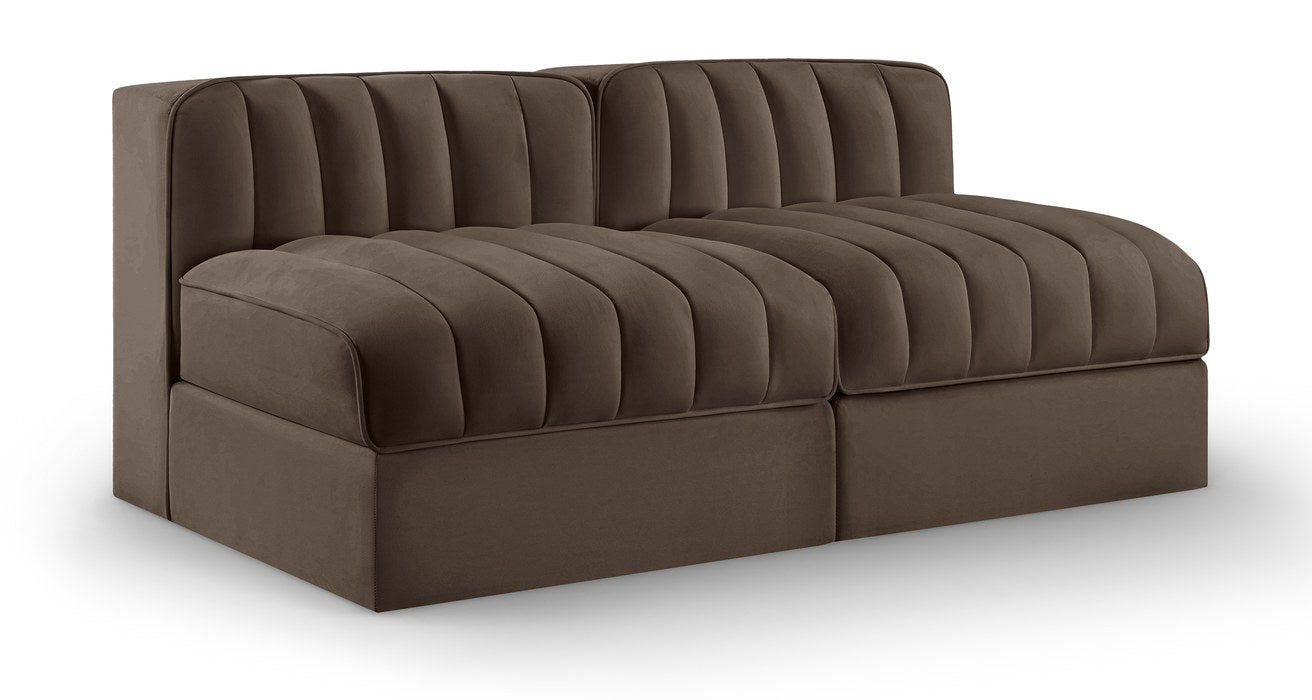 Meridian Furniture - Rummi Brown Velvet Performance Fabric Upholstered 2pc. Loveseat - 660Brown-S58 - GreatFurnitureDeal