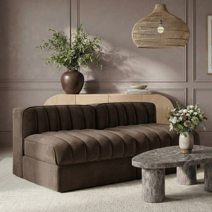 Meridian Furniture - Rummi Brown Velvet Performance Fabric Upholstered 2pc. Loveseat - 660Brown-S58 - GreatFurnitureDeal