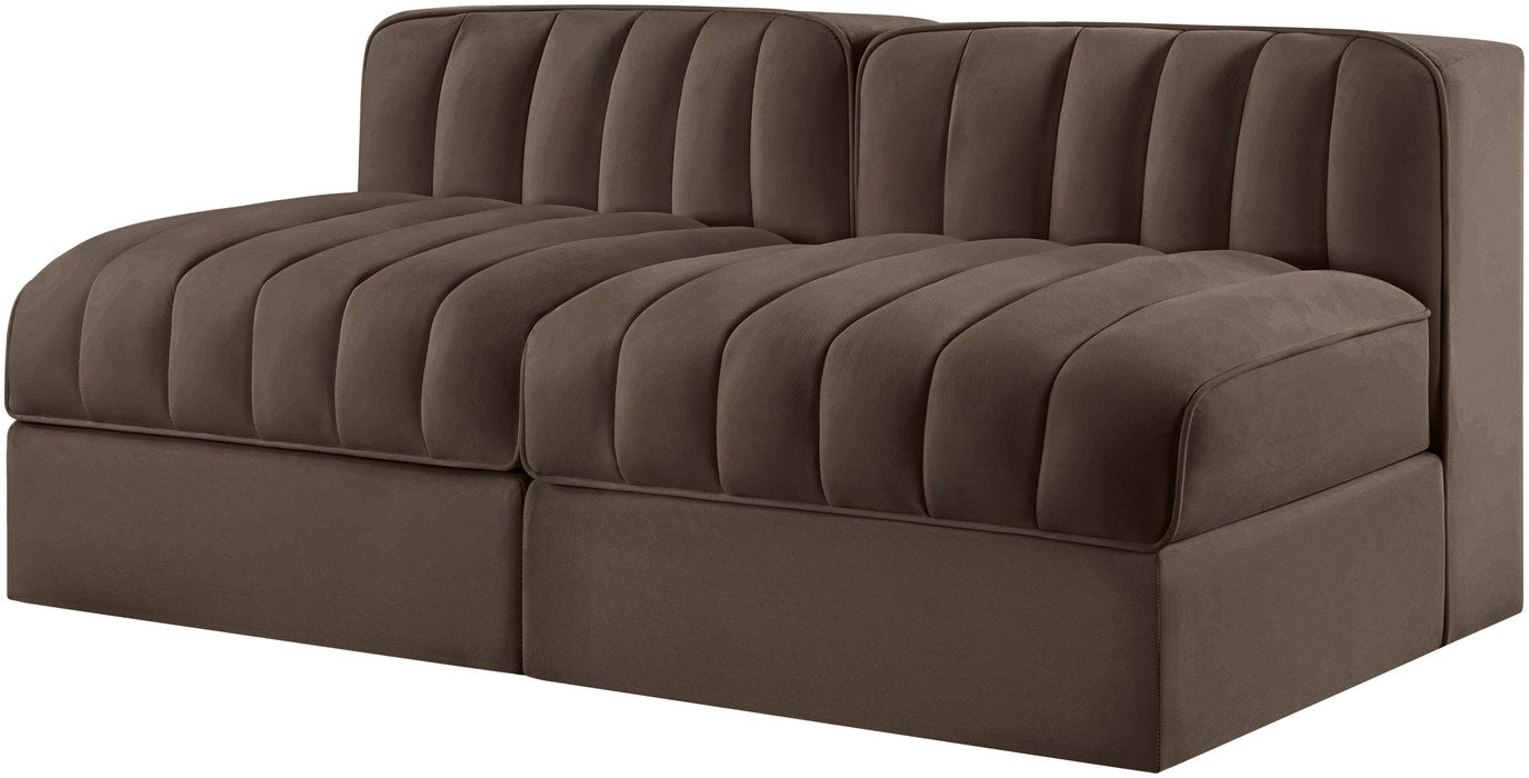 Meridian Furniture - Rummi Brown Velvet Performance Fabric Upholstered 2pc. Loveseat - 660Brown-S58 - GreatFurnitureDeal